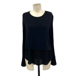 Generation Love Knit Pleated Hem Layered Long Sleeve Sweater Top Black Medium